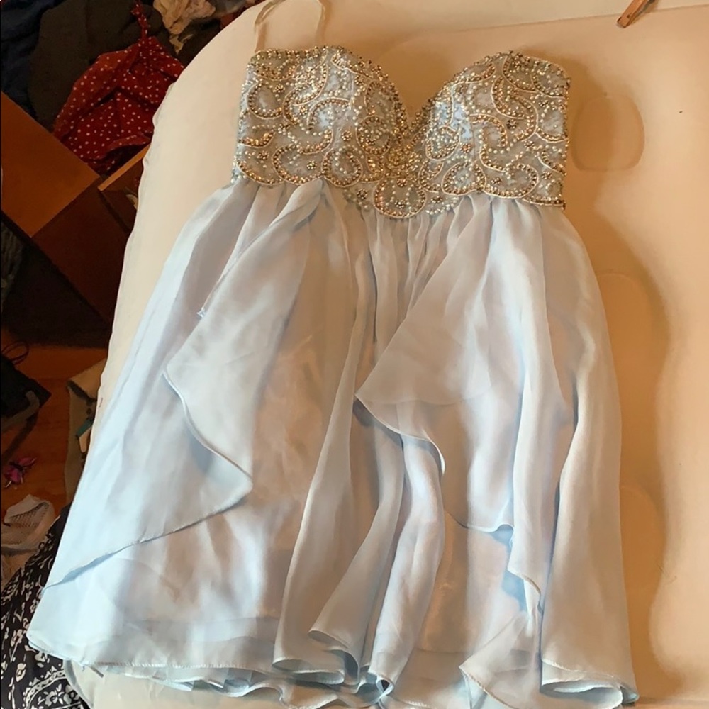 Crystal and baby blue chiffon dress
